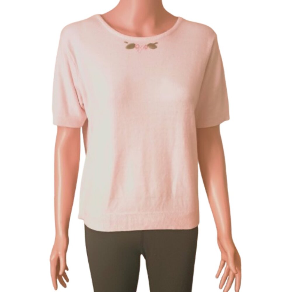 Designer Originals Pink Embroidered Sweater M Short Sleeve Pull Over